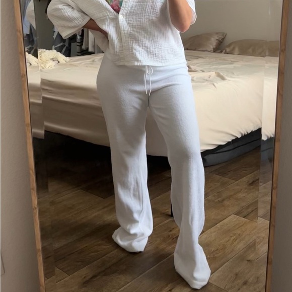 White Drawstring Terry Cloth Pants - Picture 4 of 4